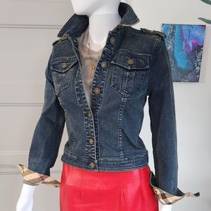 Burberry Blue Denim Jacket with Red Trim